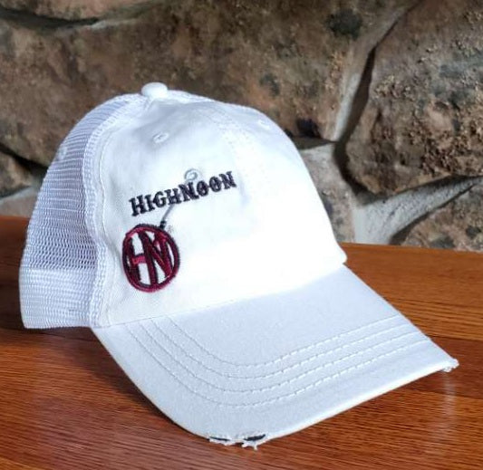 White Unstructured Cap with White Mesh
