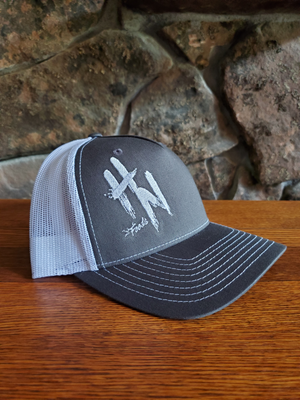 HN Feeds Charcoal Grey Cap with White Mesh